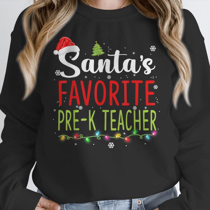 Santa's Favorite Pre-K Teacher Christmas Santa Hat Lights For Men Women Kids Women Crewneck Sweatshirt, funny design