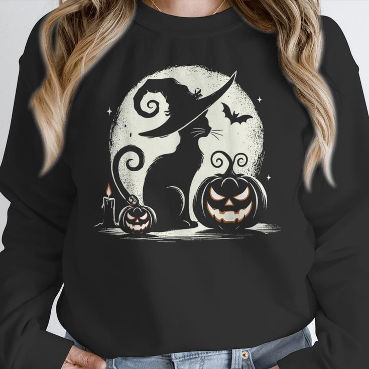 Scary Halloween Cat Costume Retro Cat Moon For Men Women Kids Women Crewneck Sweatshirt, funny design