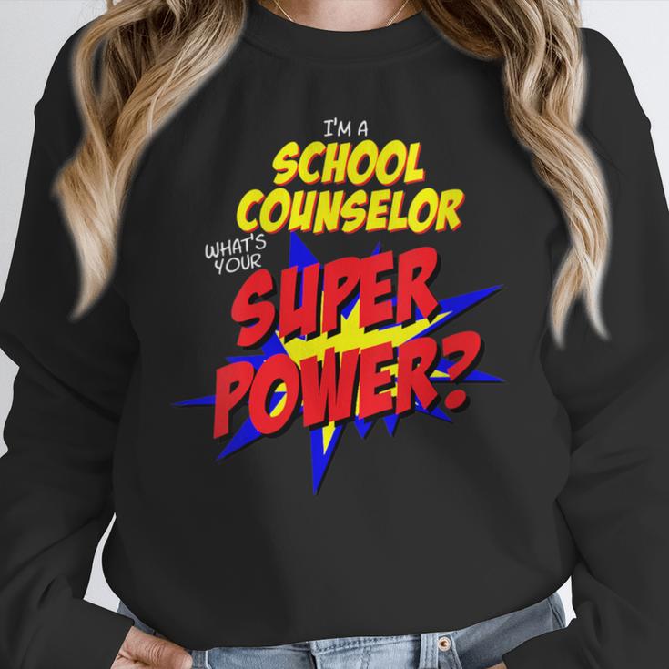 School Counselor Teacher Superhero Superpower Comic Book Women Crewneck Sweatshirt, funny design School Counselor Teacher Superhero Superpower Comic Book Women Crewneck Sweatshirt, funny design