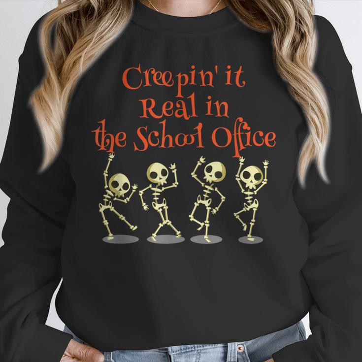 School Office Clerk Creepin' It Real HALLOWEEN Teacher Shirt Women Crewneck Sweatshirt, funny design