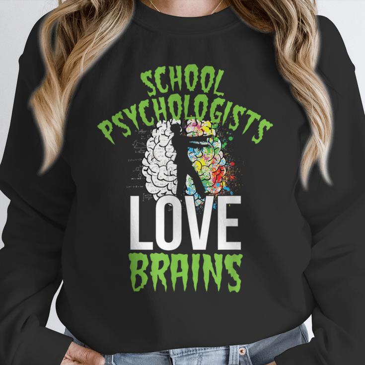 School Psychologists Love Brains Halloween Teacher Counselor Women Crewneck Sweatshirt, funny design