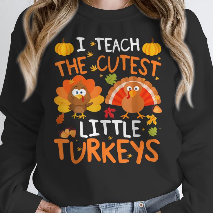School Thankful I Teach The Cutest Little Turkeys Thanksgiving Teacher Women Crewneck Sweatshirt, funny design School Thankful I Teach The Cutest Little Turkeys Thanksgiving Teacher Women Crewneck Sweatshirt, funny design