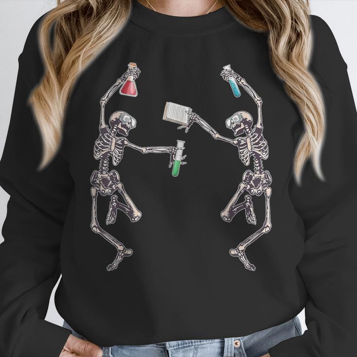 Science Teacher Dancing Skeleton Halloween Chemist Scientist Women Crewneck Sweatshirt, Science Teacher Gifts, funny design