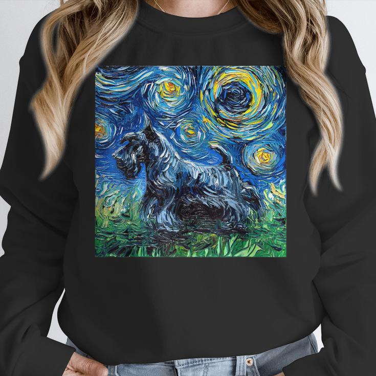 Scottish Terrier Starry Night Scotty Dog Art By Aja Women Crewneck Sweatshirt, funny design