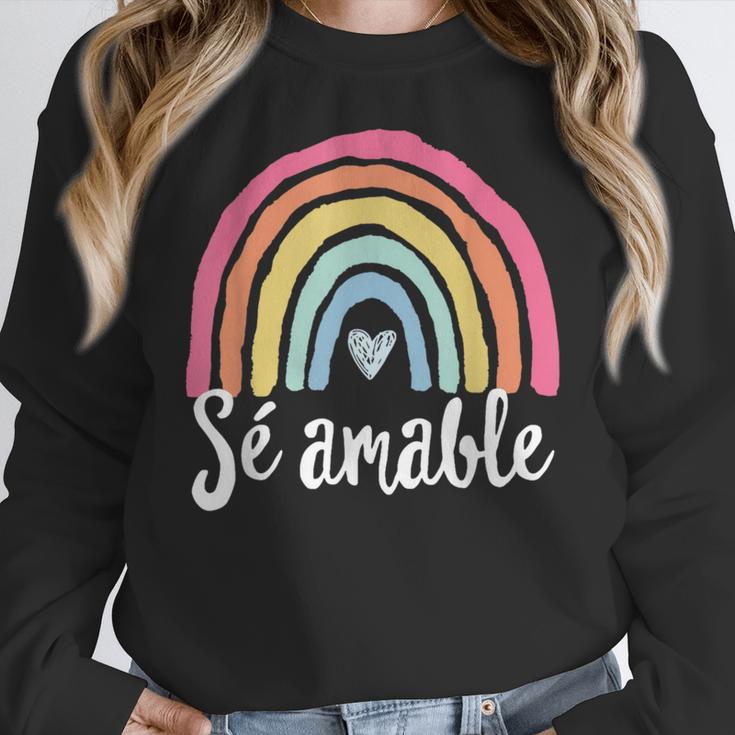 Sé Amable Spanish Bilingual Teacher Be Kind Boho Rainbow Women Crewneck Sweatshirt, funny design Sé Amable Spanish Bilingual Teacher Be Kind Boho Rainbow Women Crewneck Sweatshirt, funny design