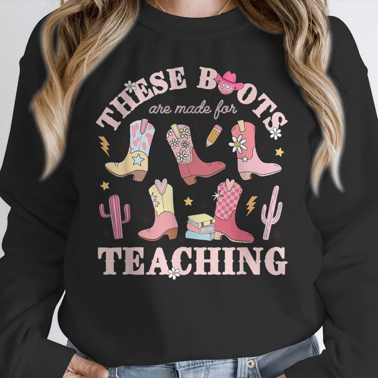 These Boots Are Made For Teaching Western Cowgirl Teacher Women Crewneck Sweatshirt, funny design