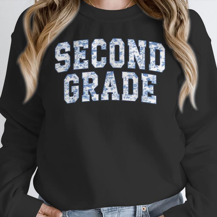 Second Grade Floral Blue Back To School 2nd Grade Teacher Women Crewneck Sweatshirt, 2nd Grade Teacher Gifts, funny design