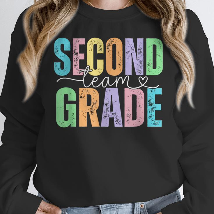 Second Grade Team Heart Teacher Student Back To School Girls Women Crewneck Sweatshirt, funny design