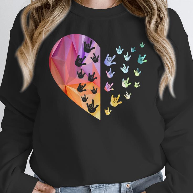 Sign Language Heart ASL For Deaf Teacher Women Crewneck Sweatshirt, funny design Sign Language Heart ASL For Deaf Teacher Women Crewneck Sweatshirt, funny design