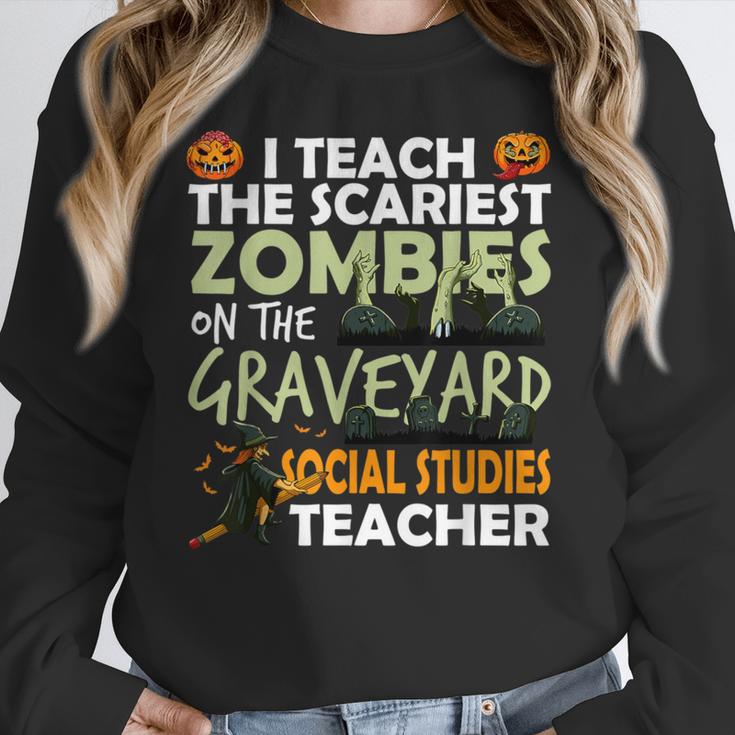 Social Studies Teacher Teach Scariest Zombies On Graveyard For Men Women Women Crewneck Sweatshirt, funny design Social Studies Teacher Teach Scariest Zombies On Graveyard For Men Women Women Crewneck Sweatshirt, funny design