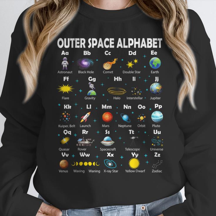 Space Alphabet Galaxy Astronaut Planets Student Teacher Women Crewneck Sweatshirt, funny design