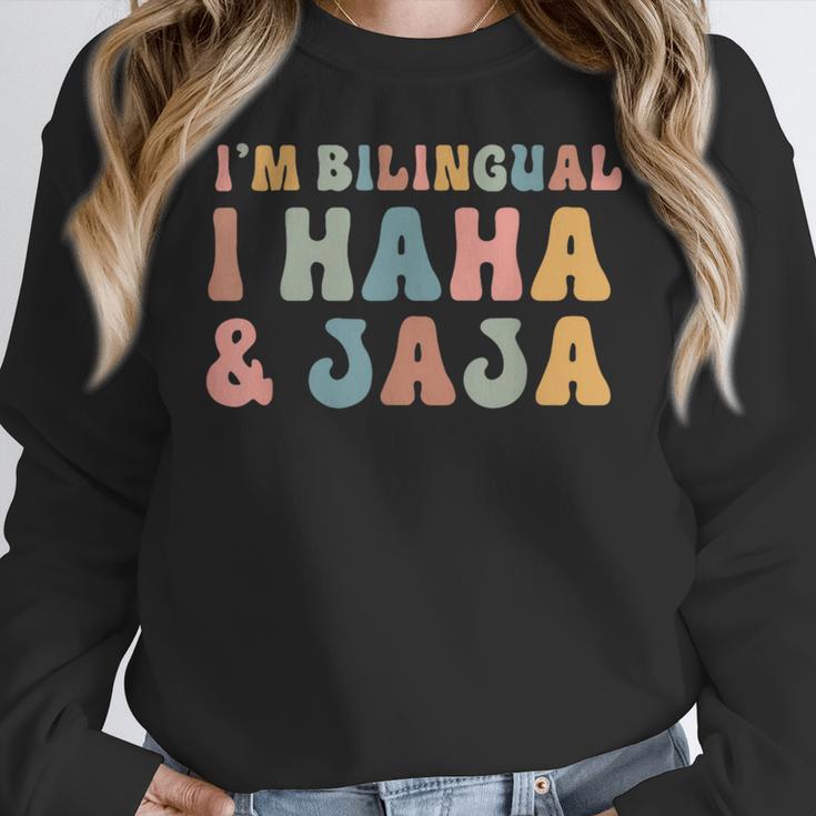Spanish Teacher Groovy I'm Bilingual I Haha And Jaja Women Crewneck Sweatshirt, Groovy Teacher Gifts, funny design
