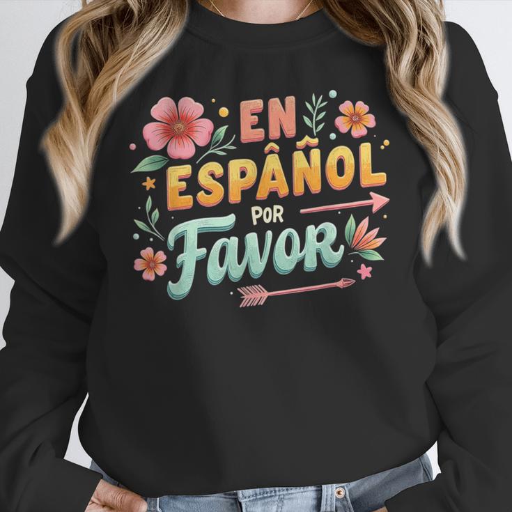 Spanish Teacher Maestra Dimelo En Espanol Por Favor Women Crewneck Sweatshirt, funny design