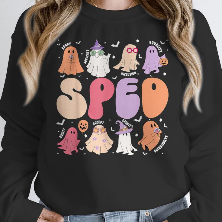 Special Education Teacher Ghosts Halloween SPED Teacher Women Crewneck Sweatshirt, funny design