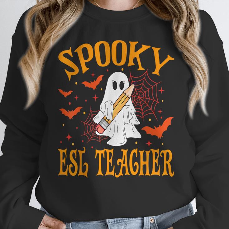 Spooky ESL Teacher Ghost Halloween School Women Women Crewneck Sweatshirt, Esl Teacher Gifts, funny design Spooky ESL Teacher Ghost Halloween School Women Women Crewneck Sweatshirt, Esl Teacher Gifts, funny design