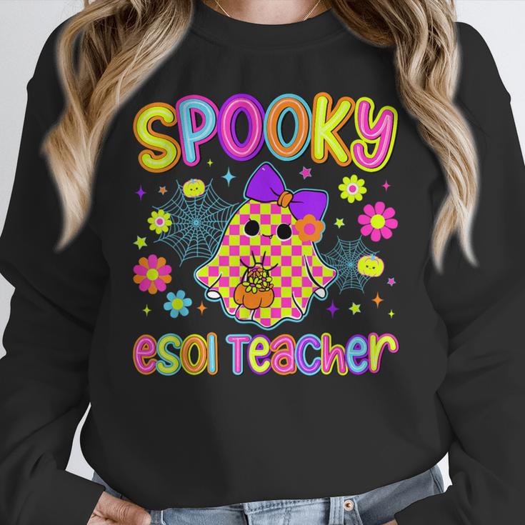 Spooky ESOL Teacher Halloween ESOL Teaching Coquette Women Crewneck Sweatshirt, funny design Spooky ESOL Teacher Halloween ESOL Teaching Coquette Women Crewneck Sweatshirt, funny design
