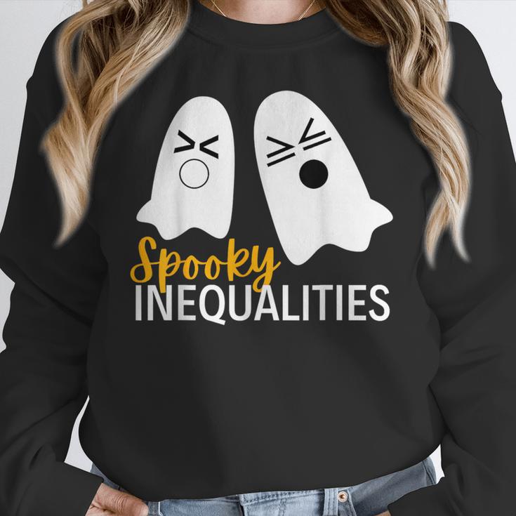Spooky Ghost Inequalities Halloween Math Teacher Women Crewneck Sweatshirt, funny design