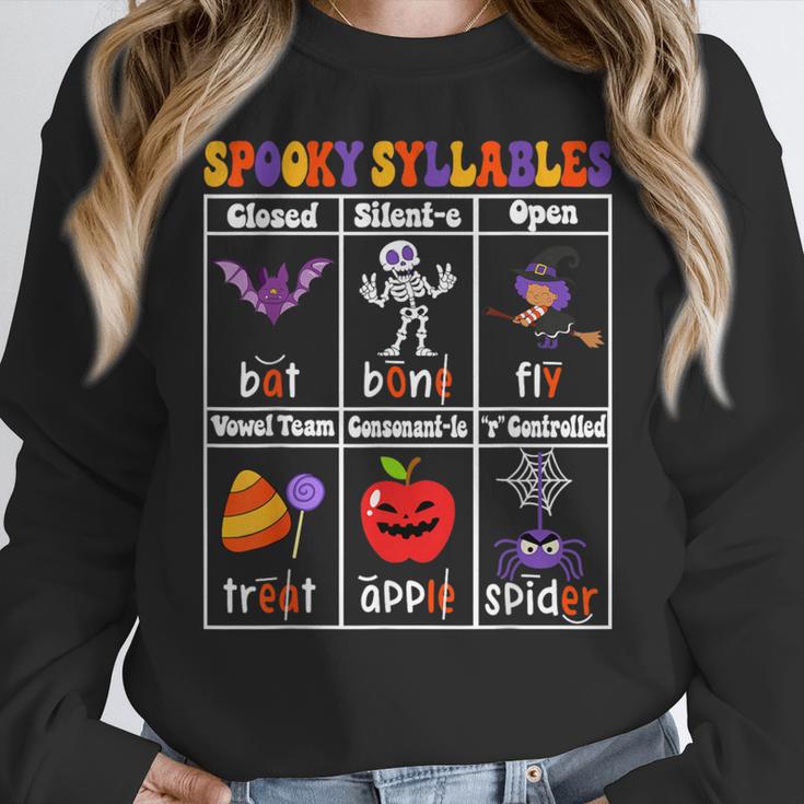 Spooky Syllables Teacher Halloween Educational Kids Women Crewneck Sweatshirt, funny design