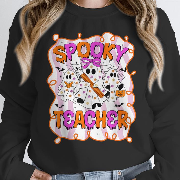 Spooky Teacher Ghost Pencil Teacher Halloween Teacher Women Crewneck Sweatshirt, funny design
