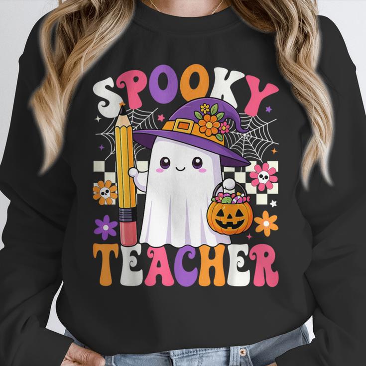Spooky Teacher Ghost Pencil Teach Halloween Teacher Women Crewneck Sweatshirt, funny design Spooky Teacher Ghost Pencil Teach Halloween Teacher Women Crewneck Sweatshirt, funny design