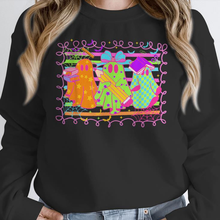 Spooky Teacher Halloween Ghost Fall Autumn Season Women Women Crewneck Sweatshirt, funny design Spooky Teacher Halloween Ghost Fall Autumn Season Women Women Crewneck Sweatshirt, funny design