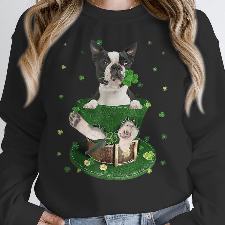 St Patrick's Day Leprechaun Boston Terrier Dog Shamrock For Men Women Kids Women Crewneck Sweatshirt, funny design