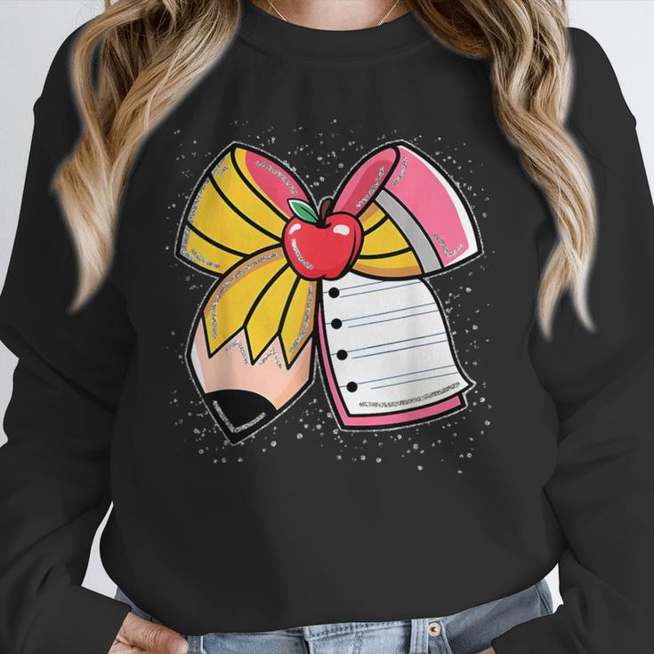 Student Teacher Coquette Bow Pencil Back To School First Day Women Crewneck Sweatshirt, funny design Student Teacher Coquette Bow Pencil Back To School First Day Women Crewneck Sweatshirt, funny design
