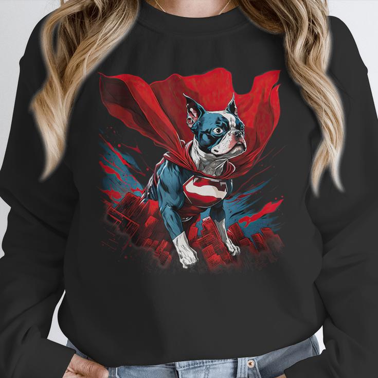 Super Power Superhero Boston Terrier Dog For Men Women Kids Women Crewneck Sweatshirt, funny design