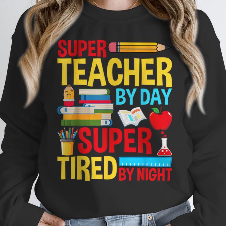 Super Teacher By Day Super Tired By Night Superhero Teacher Women Crewneck Sweatshirt, Super Teacher Gifts, funny design Super Teacher By Day Super Tired By Night Superhero Teacher Women Crewneck Sweatshirt, Super Teacher Gifts, funny design