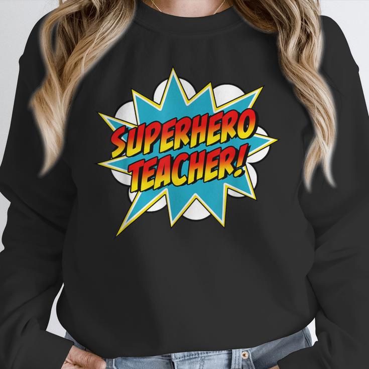 Superhero Teacher Retro Comic Teaching Superpower Women Crewneck Sweatshirt, funny design Superhero Teacher Retro Comic Teaching Superpower Women Crewneck Sweatshirt, funny design