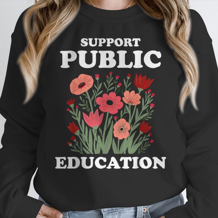 Support Public Education Cute Floral Teacher Red For Ed Women Crewneck Sweatshirt, funny design