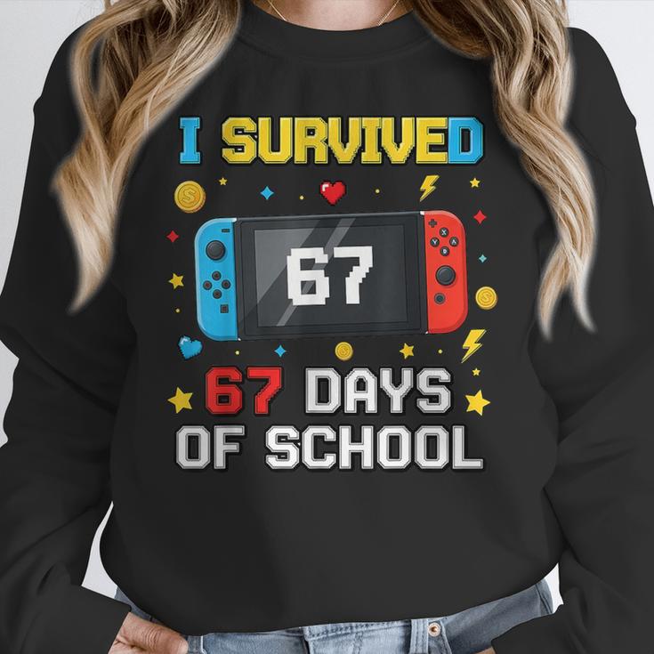 I Survived 67 Days Of School 67 Teacher Squad Matching Women Crewneck Sweatshirt, funny design I Survived 67 Days Of School 67 Teacher Squad Matching Women Crewneck Sweatshirt, funny design