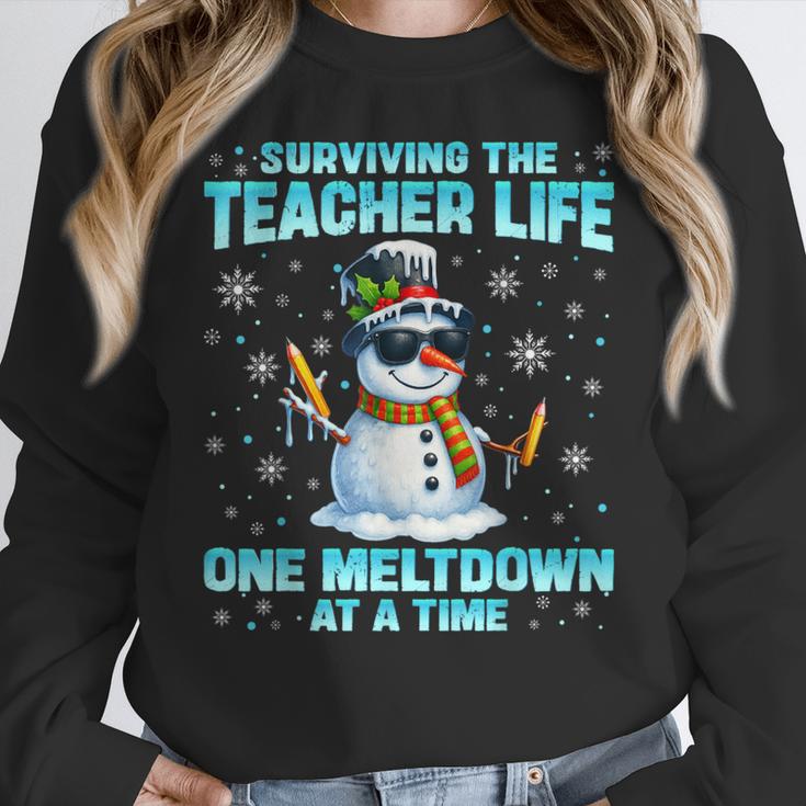 Surviving The Teacher Life Pjs Pajamas Christmas Xmas Teache Women Crewneck Sweatshirt, funny design
