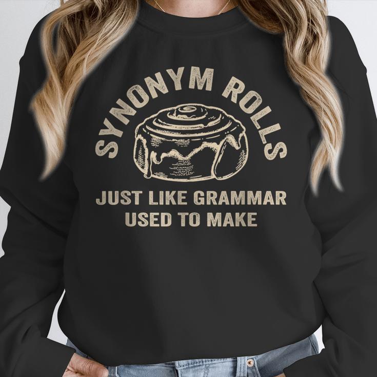 Synonym Rolls Joke Cinnamon Rolls Grammar Pun Teacher Women Crewneck Sweatshirt, funny design Synonym Rolls Joke Cinnamon Rolls Grammar Pun Teacher Women Crewneck Sweatshirt, funny design