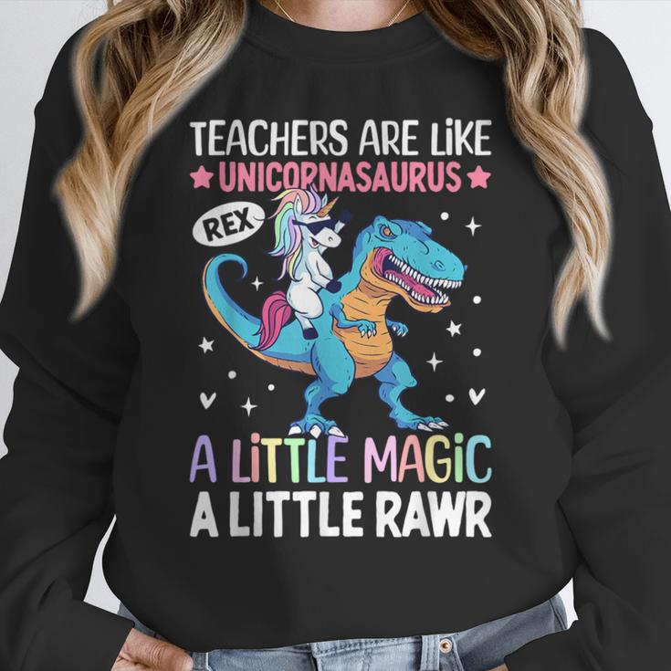 T Rex Dinosaur Unicorn Teachers Are Like Unicornasaurus Rex Women Crewneck Sweatshirt, funny design