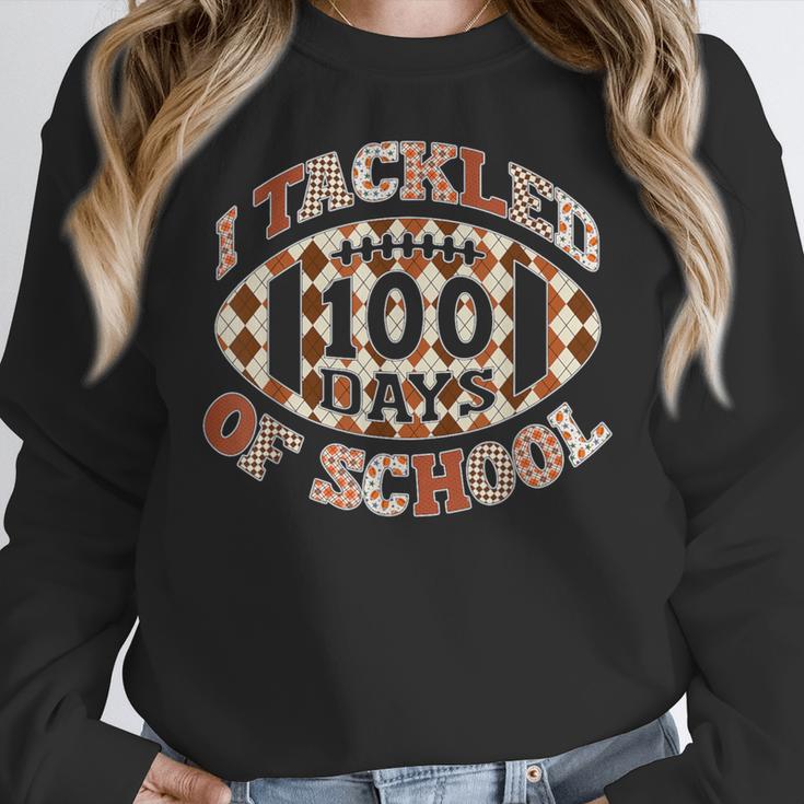 I Tackled 100 Days Of School Football Boys Girls Teachers Women Crewneck Sweatshirt, funny design