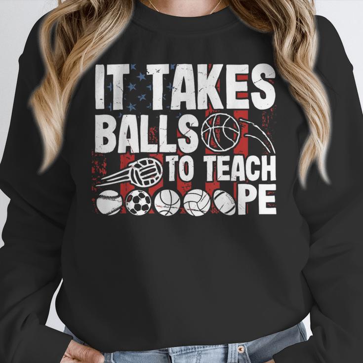 It Takes Balls To Teach Pe Teacher Chaos Coordinator US Flag Women Crewneck Sweatshirt, Pe Teacher Gifts, funny design It Takes Balls To Teach Pe Teacher Chaos Coordinator US Flag Women Crewneck Sweatshirt, Pe Teacher Gifts, funny design