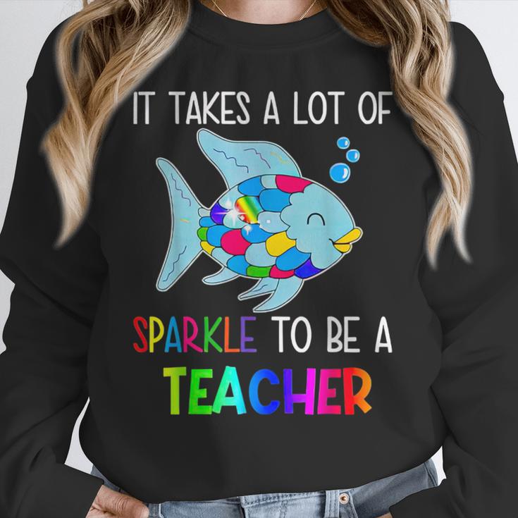 It Takes A Lot Of Sparkle To Be A Teacher Rainbow Fish For Men Women Women Crewneck Sweatshirt, funny design It Takes A Lot Of Sparkle To Be A Teacher Rainbow Fish For Men Women Women Crewneck Sweatshirt, funny design