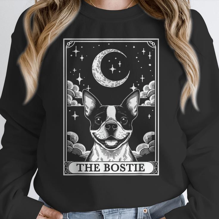 Tarot Card Vintage Crescent Moon Boston Terrier Dog Mom Women Crewneck Sweatshirt, Mom Gifts, Boston Terrier Tarot Gifts, Boston Terrier Mom Gifts, funny design