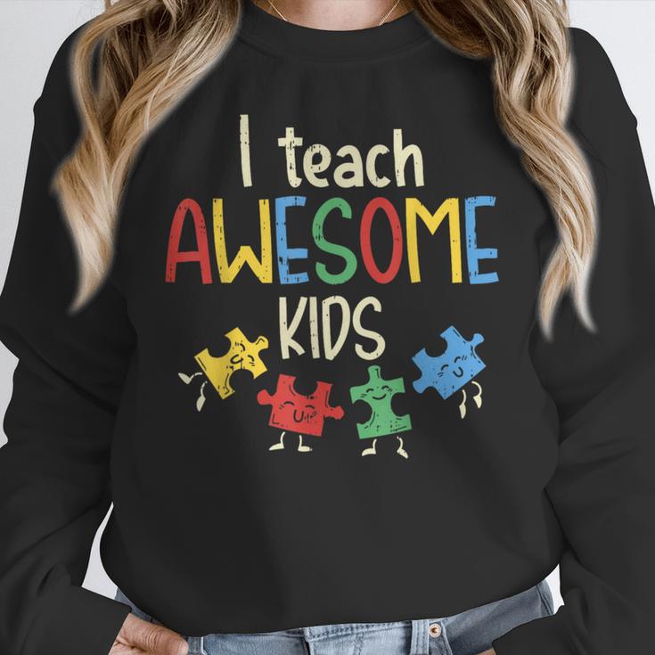 I Teach Awesome Kids Shirt Autism Special Education Teacher Women Crewneck Sweatshirt, funny design