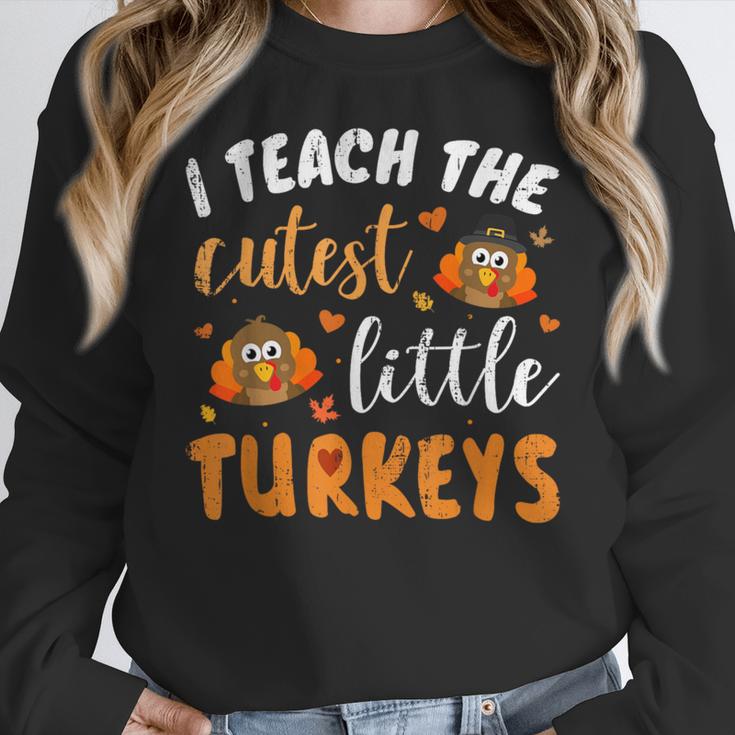 I Teach The Cutest Little Turkeys For Teacher Thanksgiving Women Crewneck Sweatshirt, funny design