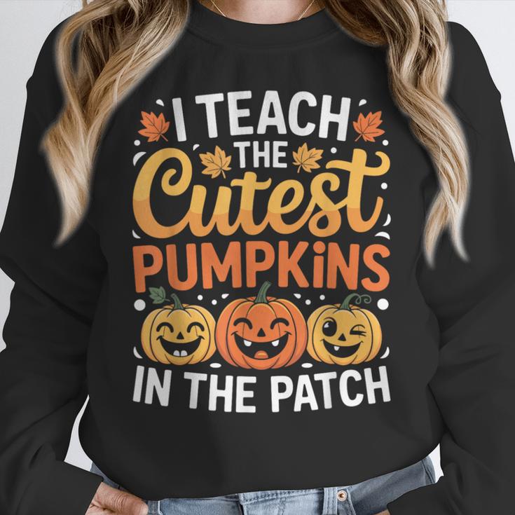 I Teach The Cutest Pumpkins Tshirt Halloween Teacher Women Crewneck Sweatshirt, funny design