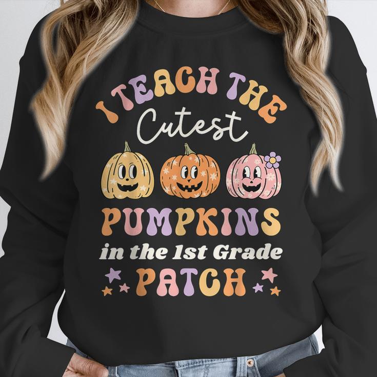 I Teach The Cutest Pumpkins In The Patch 1st Grade Teacher For Men Women Kids Women Crewneck Sweatshirt, funny design