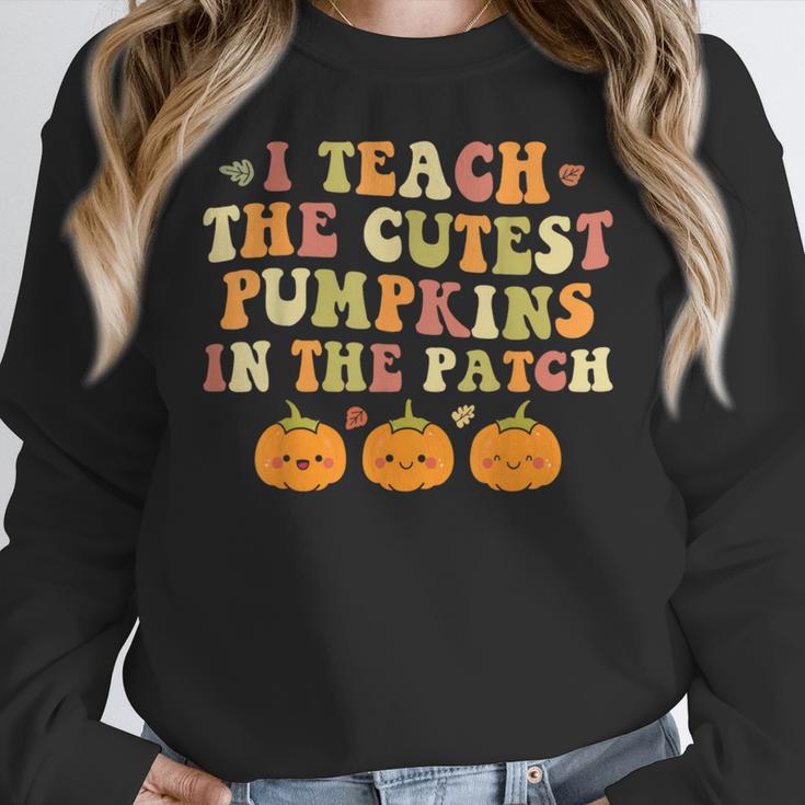 I Teach The Cutest Pumpkins In The Patch Fall Season Teacher Women Crewneck Sweatshirt, funny design I Teach The Cutest Pumpkins In The Patch Fall Season Teacher Women Crewneck Sweatshirt, funny design