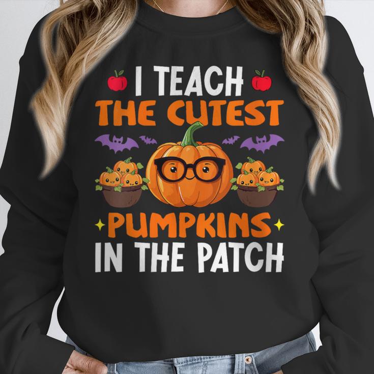 I Teach The Cutest Pumpkins In The Patch Halloween Teacher Women Crewneck Sweatshirt, funny design