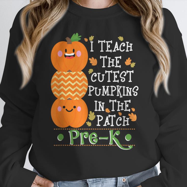 I Teach The Cutest Pumpkins In Patch Pre-K Halloween Teacher Women Crewneck Sweatshirt, funny design