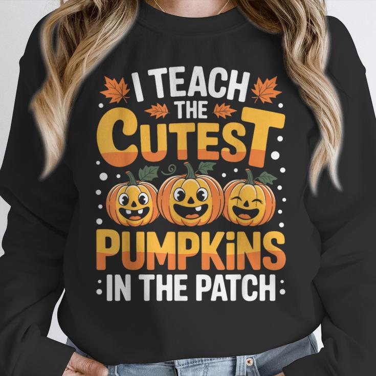 I Teach The Cutest Pumpkins Shirt Teachers Halloween Women Crewneck Sweatshirt, funny design
