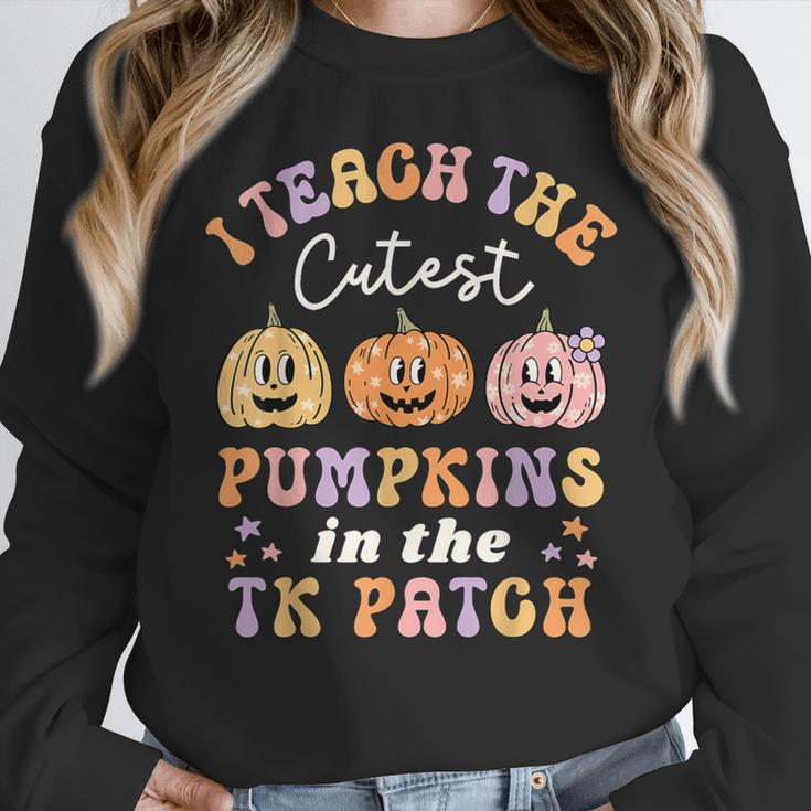 I Teach The Cutest Pumpkins In The TK Patch TK Teacher Fall Women Crewneck Sweatshirt, funny design
