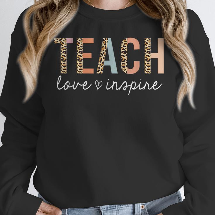 Teach Love Inspire Leopard Back To School Cute Teacher Men Women Girls Kids Women Crewneck Sweatshirt, funny design