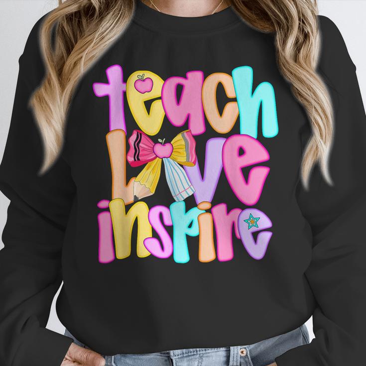 Teach Love Inspire Preppy Back To School Teacher Women Women Crewneck Sweatshirt, funny design Teach Love Inspire Preppy Back To School Teacher Women Women Crewneck Sweatshirt, funny design